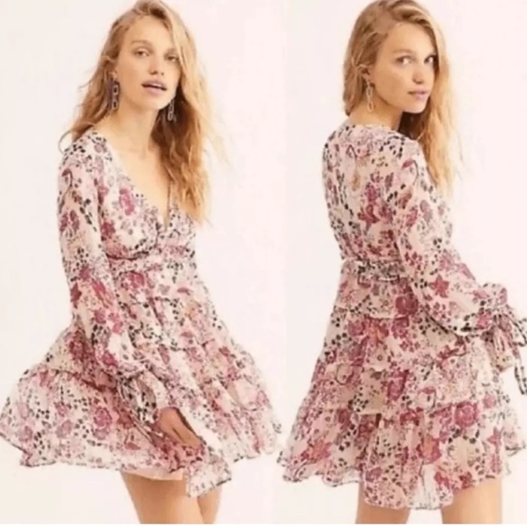 Free People Closer to The Heart Mini Dress S Boho Coastal Coquette Girl Floral - Picture 3 of 9